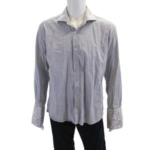 Haines & Bonner Of London Mens Button Up Striped Dress Shirt White Navy Size 17